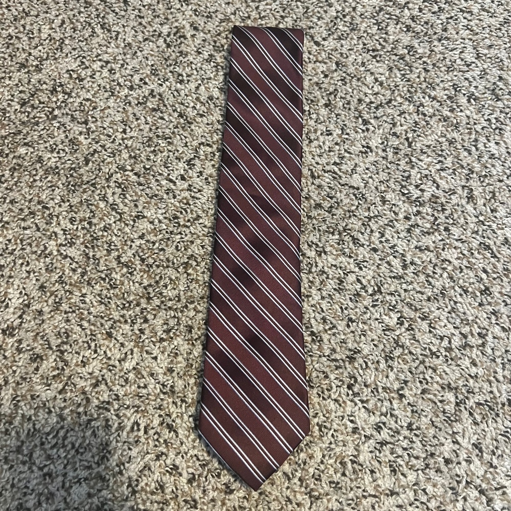 Michael Kors Striped Necktie - Burgundy, White - Business, Formal